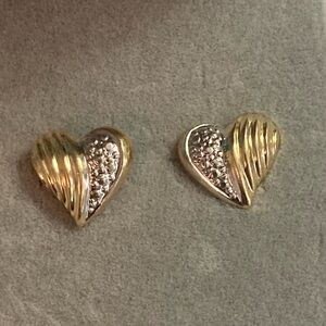 14k Yellow and White Gold Heart Earrings